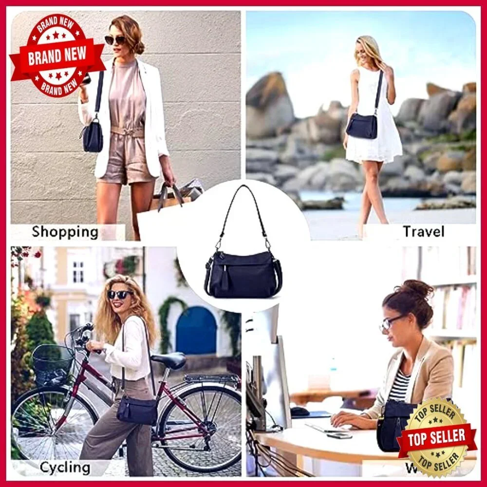 Genuine Leather Hobo Bag Crossbody Shoulder Bag with Adjustable Straps